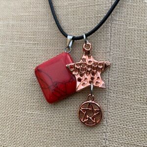 Handmade Howlite/Turquoise Stone Square Amulet with Star Charms